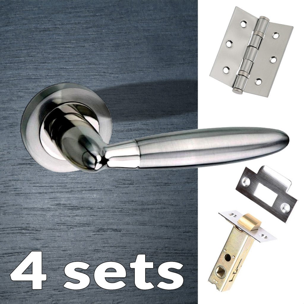 Four Pack Gibraltar Mediterranean Lever On Rose - Satin Nickel Handle