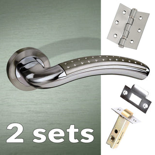 Image: Two Pack Monaco Mediterranean Lever On Rose - Satin Nickel - Polished Chrome Handle