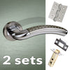 Two Pack Monaco Mediterranean Lever On Rose - Satin Nickel - Polished Chrome Handle