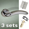 Three Pack Monaco Mediterranean Lever On Rose - Satin Nickel - Polished Chrome Handle