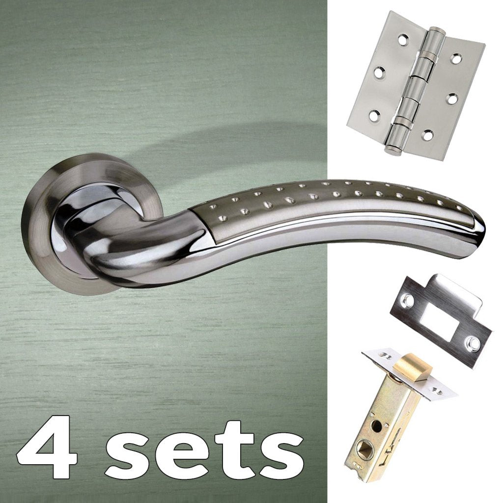 Four Pack Monaco Mediterranean Lever On Rose - Satin Nickel - Polished Chrome Handle