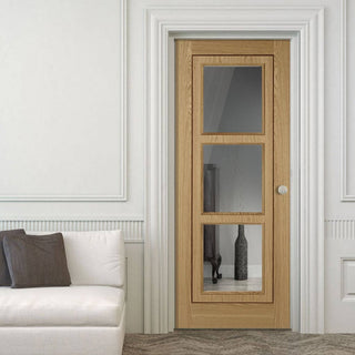 Image: Oak 3 Pane Inlay Flush Door - Clear Glass - Prefinished