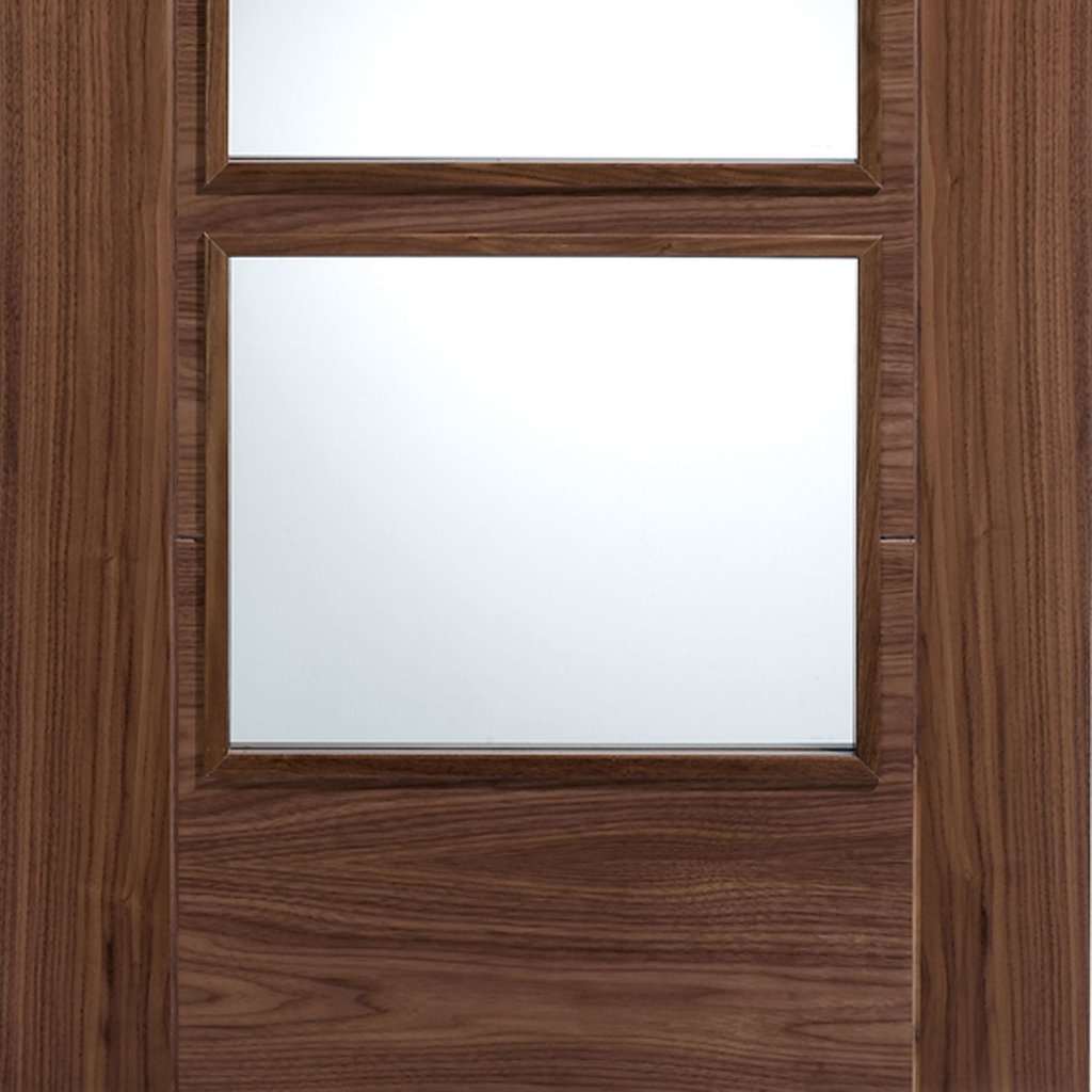 LPD Joinery Vancouver Walnut 4 Pane Fire Door Pair - Clear Glass - 30 Minute Fire Rated - Prefinished
