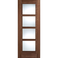 LPD Joinery Vancouver Walnut 4 Pane Fire Door Pair - Clear Glass - 30 Minute Fire Rated - Prefinished