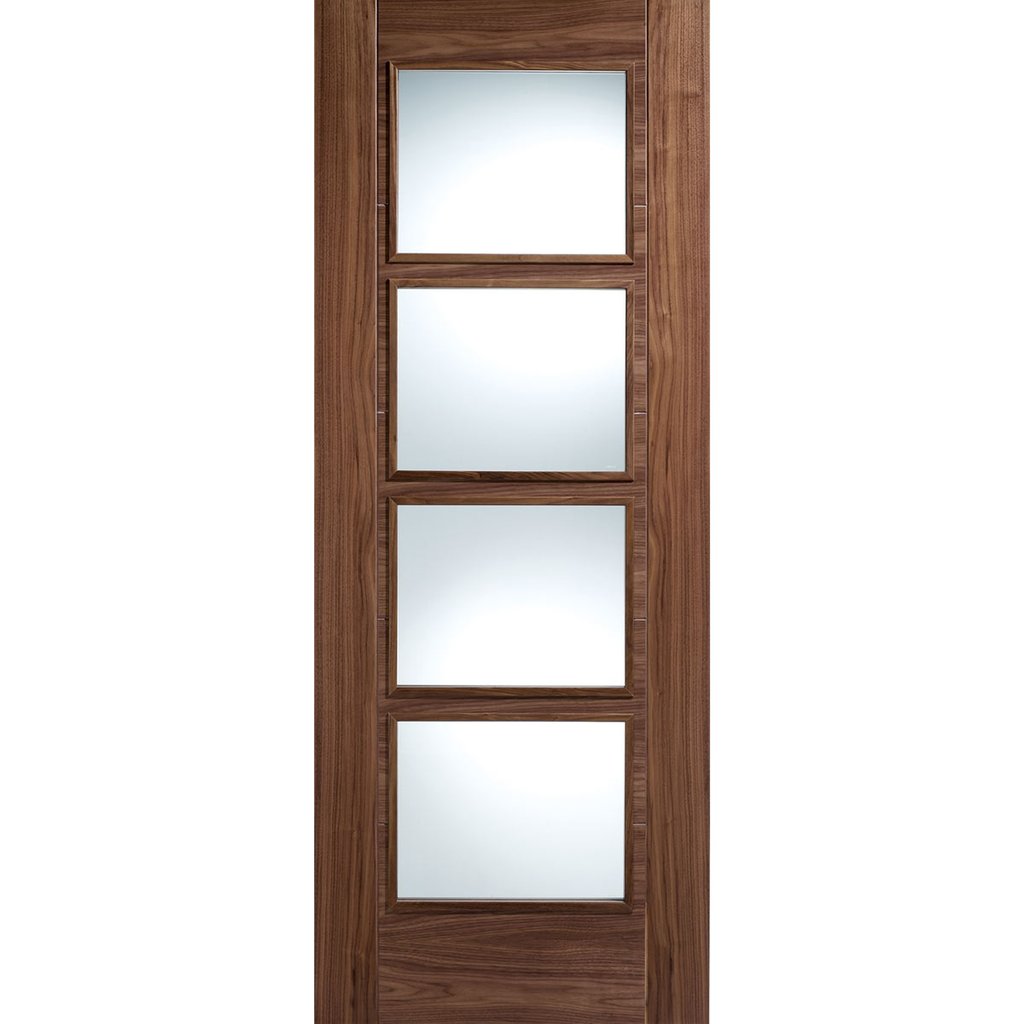 Vancouver Walnut 4 Pane Door Pair - Clear Glass - Prefinished