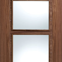 LPD Joinery Vancouver Walnut 4 Pane Fire Door Pair - Clear Glass - 30 Minute Fire Rated - Prefinished
