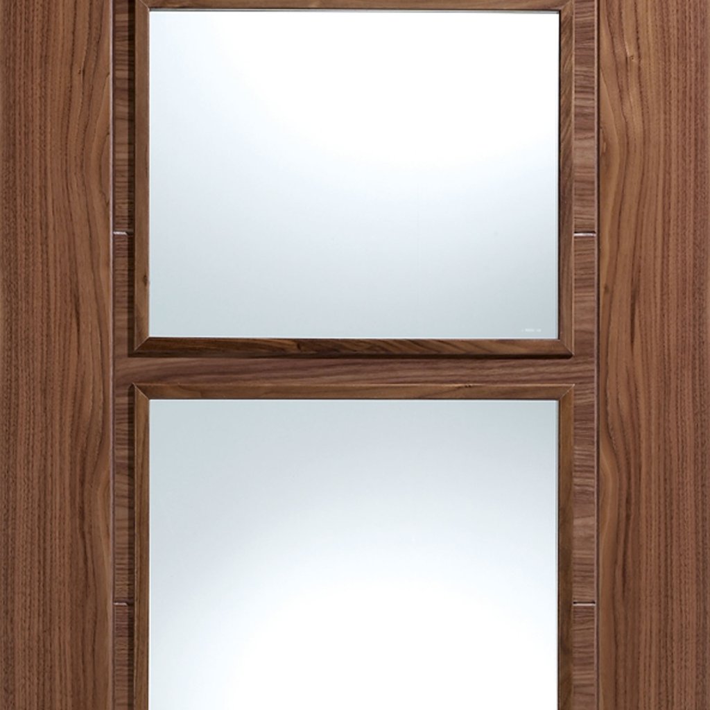 LPD Joinery Bespoke Fire Door Pair, Vancouver Walnut 4L Pair - 1/2 Hour Fire Rated - Clear Glass - Prefinished