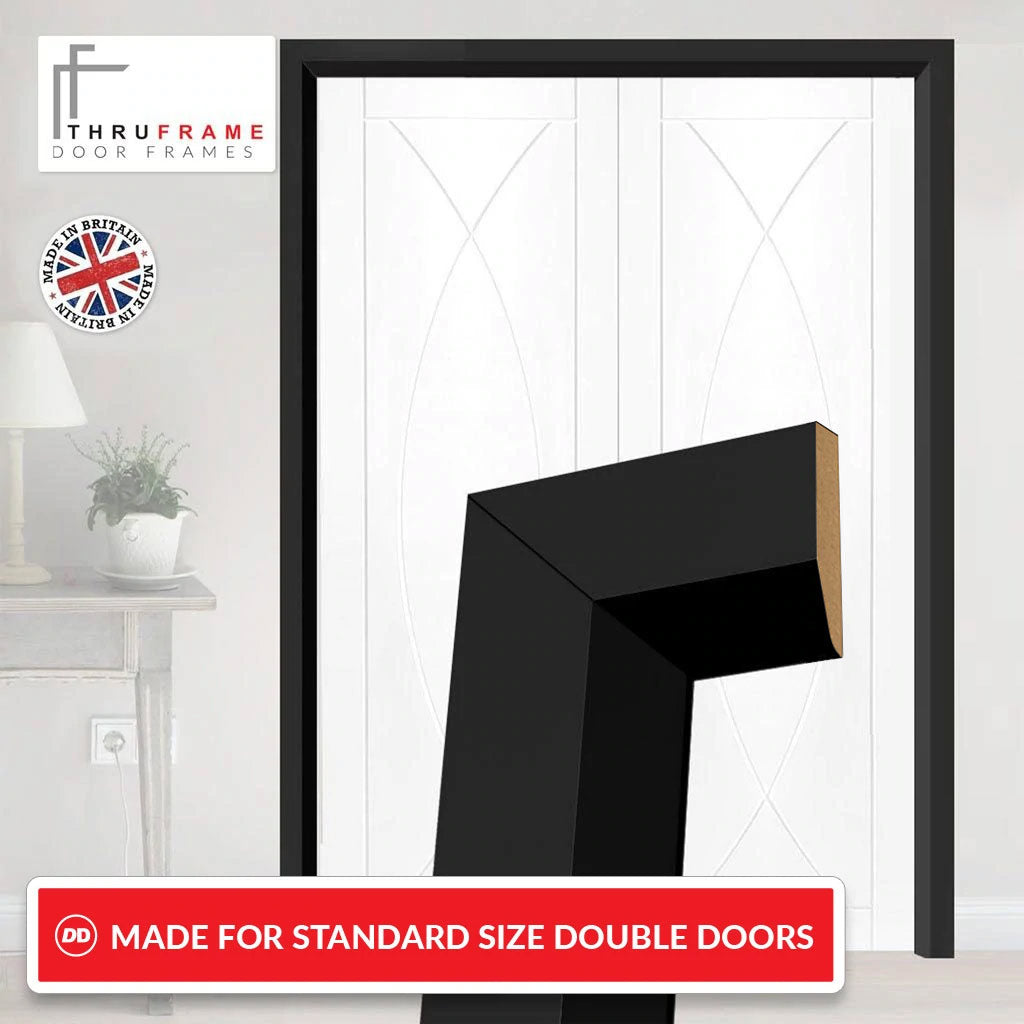 Made to Size Double Interior Black Primed Door Lining Frame and Modern Architrave Set