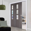 Chocolate Grey Alcaraz Staffetta Twin Telescopic Pocket Doors - Clear Glass - Prefinished