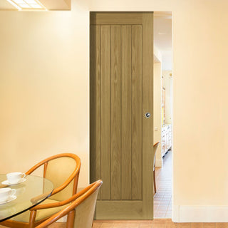Image: Ely Oak Absolute Evokit Single Pocket Door - Unfinished