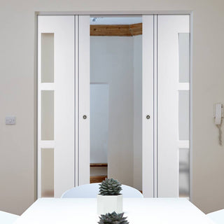 Image: Sierra Blanco Absolute Evokit Double Pocket Doors - Frosted Glass - White Painted