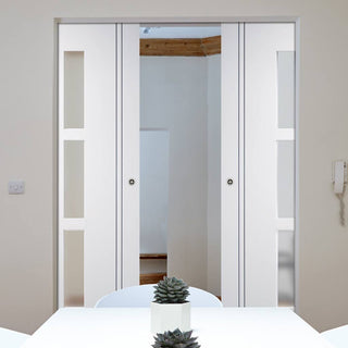 Image: Sierra Blanco Absolute Evokit Double Pocket Doors - Frosted Glass - White Painted