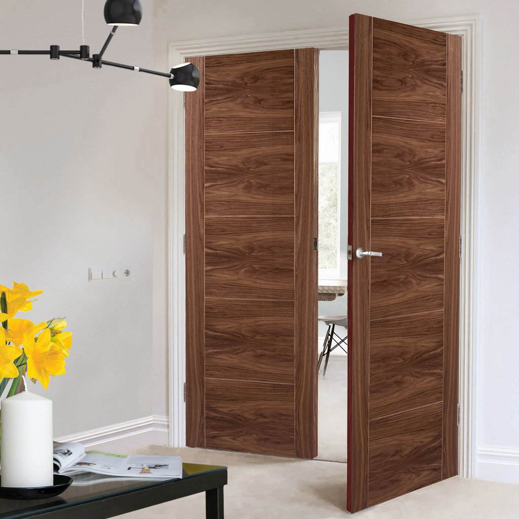 LPD Joinery Bespoke Fire Door Pair, Vancouver Walnut 5P Flush Pair - 1/2 Hour Fire Rated - Prefinished
