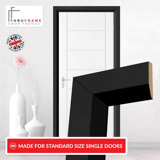 Image: Made to Size Single Interior Black Primed MDF Door Lining Frame and Modern Architrave Set