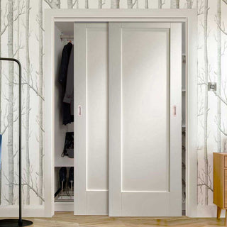 Image: Bespoke Thruslide P10 1P 2 Door Wardrobe and Frame Kit - White Primed - White Primed