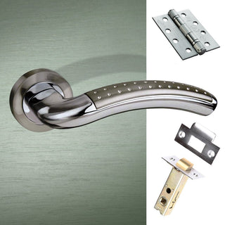 Image: Monaco Mediterranean Fire Lever On Rose - Satin Nickel - Polished Chrome Handle Pack