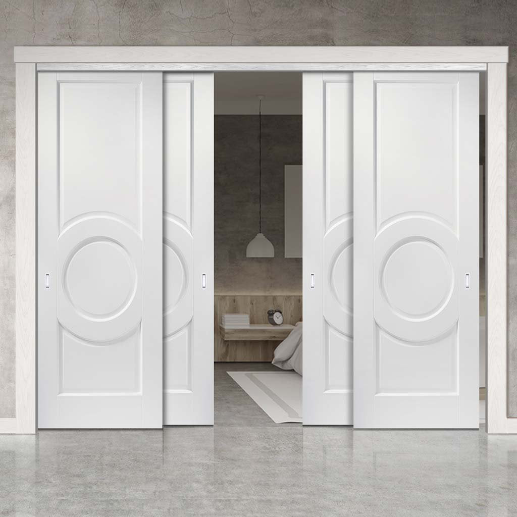 Four Sliding Doors and Frame Kit - Montpellier 3 Panel Door - White Primed