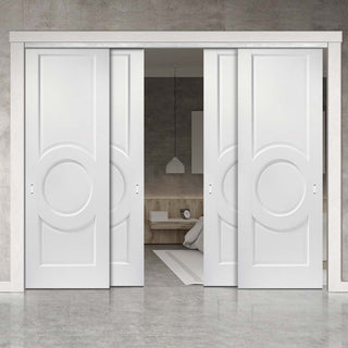 Image: Four Sliding Doors and Frame Kit - Montpellier 3 Panel Door - White Primed