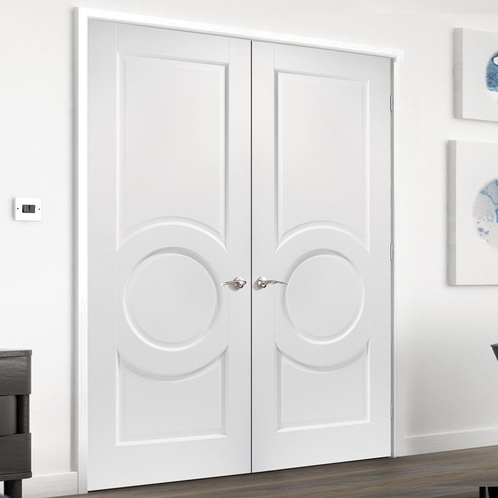 Montpellier 3 Panel Fire Door Pair - 1/2 Hour Fire Rated - White Primed