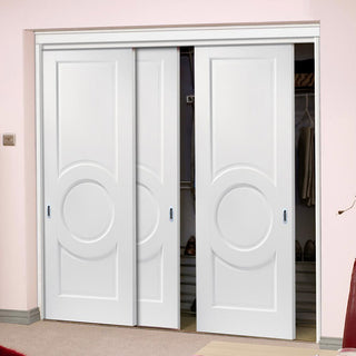 Image: Three Sliding Wardrobe Doors & Frame Kit - Montpellier 3 Panel Door - White Primed