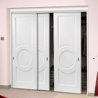 Image: Minimalist Wardrobe Door & Frame Kit - Three Montpellier 3 Panel Doors - White Primed 