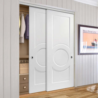 Image: Two Sliding Wardrobe Doors & Frame Kit - Montpellier 3 Panel Door - White Primed
