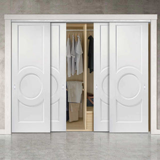 Image: Four Sliding Wardrobe Doors & Frame Kit - Montpellier 3 Panel Door - White Primed