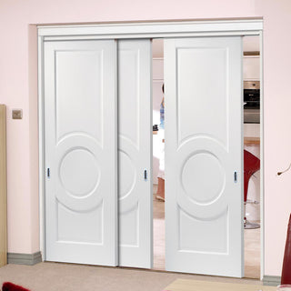 Image: Three Sliding Doors and Frame Kit - Montpellier 3 Panel Door - White Primed