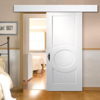 Image: Single Sliding Door & Wall Track - Montpellier 3 Panel Door - White Primed