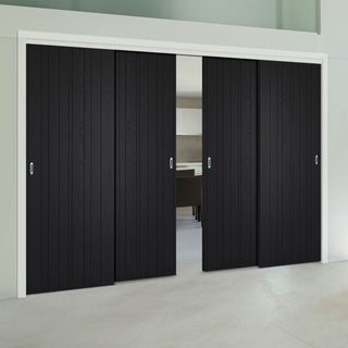 Image: Pass-Easi Four Sliding Doors and Frame Kit - Montreal Charcoal Door - Prefinished