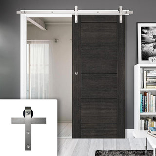 Image: Single Sliding Door & Stainless Barn Steel Track - Montreal Dark Grey Ash Door - Prefinished