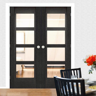 Image: Bespoke Montreal Prefinished Dark Grey Ash Internal Door Pair - Clear Glass