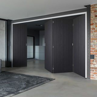 Image: Four Folding Doors & Frame Kit - Montreal Charcoal 3+1 - Prefinished