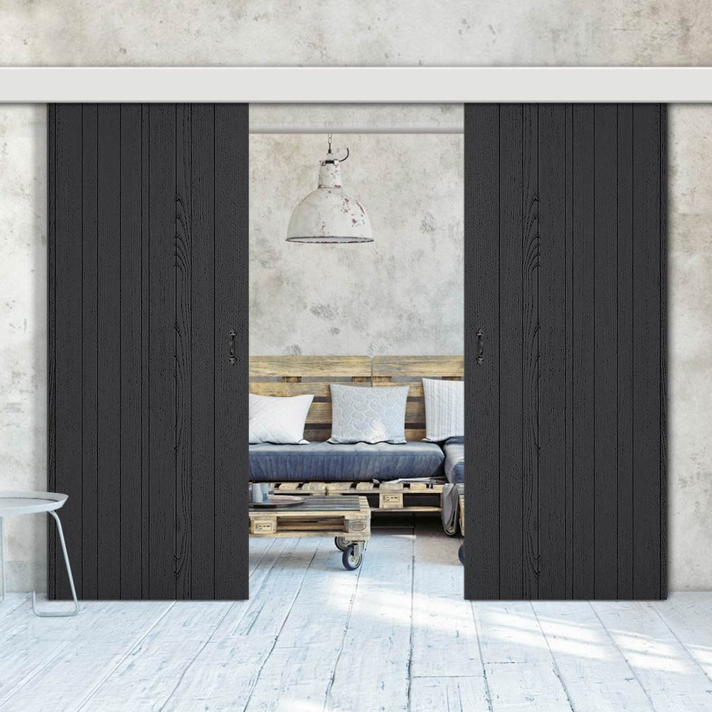 Double Sliding Door & Wall Track - Montreal Charcoal Door - Prefinished