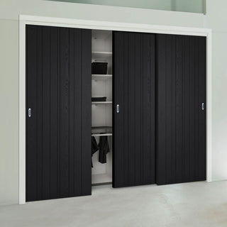 Image: Three Sliding Maximal Wardrobe Doors & Frame Kit - Montreal Charcoal Door - Prefinished