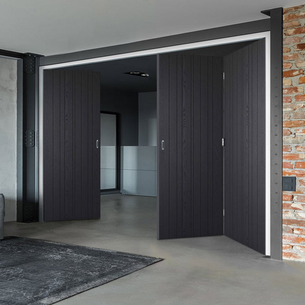 Three Folding Doors & Frame Kit - Montreal Charcoal 2+1 - Prefinished