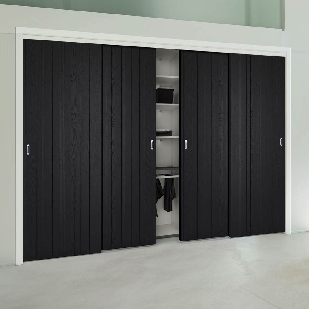 Four Sliding Maximal Wardrobe Doors & Frame Kit - Montreal Charcoal Door - Prefinished