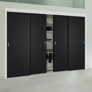 Image: Four Sliding Maximal Wardrobe Doors & Frame Kit - Montreal Charcoal Door - Prefinished
