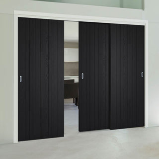 Image: Pass-Easi Three Sliding Doors and Frame Kit - Montreal Charcoal Door - Prefinished