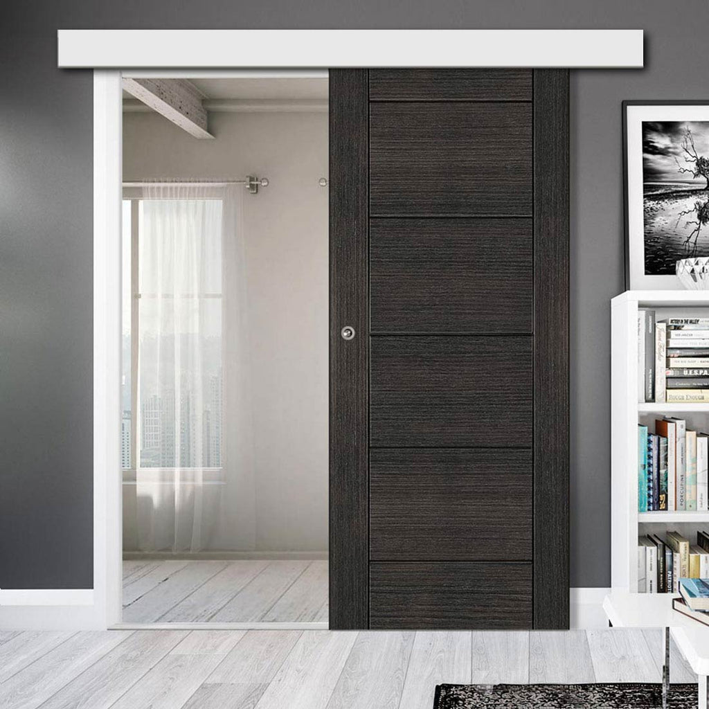 Single Sliding Door & Wall Track - Montreal Prefinished Dark Grey Ash Door