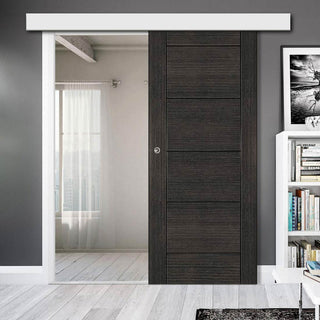 Image: Single Sliding Door & Wall Track - Montreal Prefinished Dark Grey Ash Door