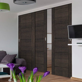 Image: Pass-Easi Three Sliding Doors and Frame Kit - Montreal Prefinished Dark Grey Ash Door