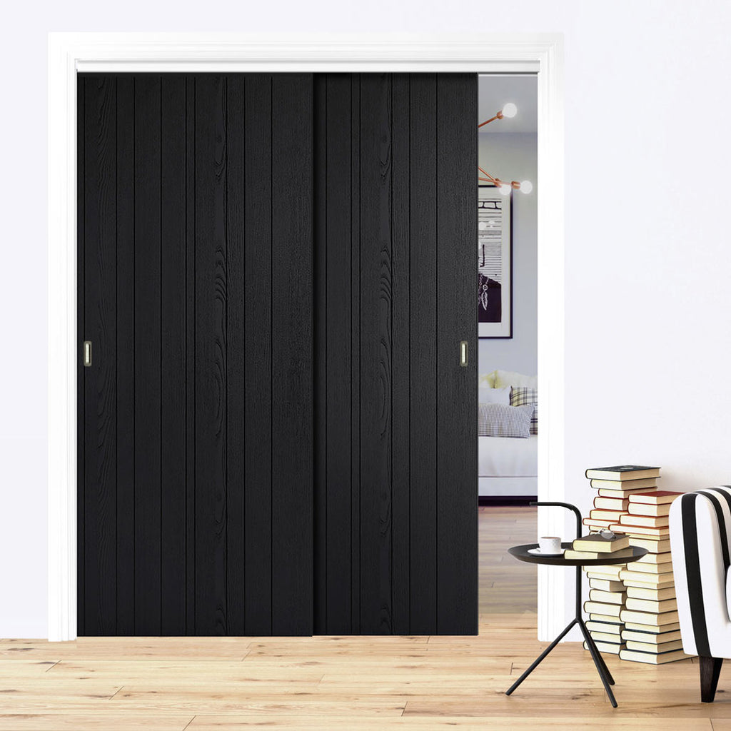 Pass-Easi Two Sliding Doors and Frame Kit - Montreal Charcoal Door - Prefinished