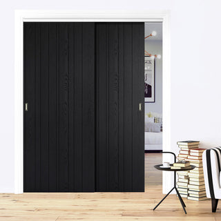 Image: Pass-Easi Two Sliding Doors and Frame Kit - Montreal Charcoal Door - Prefinished