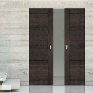 Image: Montreal Dark Grey Ash Absolute Evokit Double Pocket Doors - Prefinished