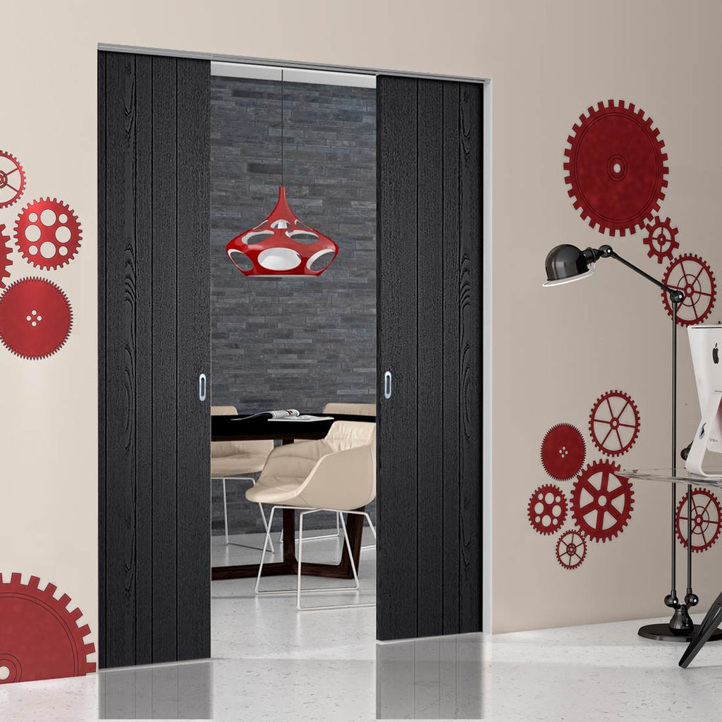 Montreal Charcoal Absolute Evokit Double Pocket Door - Prefinished