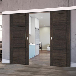 Image: Double Sliding Door & Wall Track - Montreal Prefinished Dark Grey Ash Door