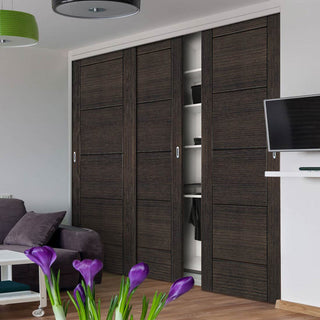 Image: Three Sliding Maximal Wardrobe Doors & Frame Kit - Montreal Prefinished Dark Grey Ash Door