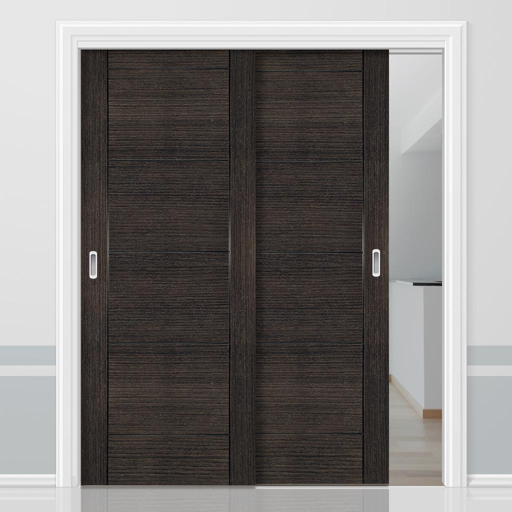 Pass-Easi Two Sliding Doors and Frame Kit - Montreal Prefinished Dark Grey Ash Door