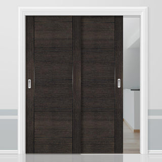 Image: Pass-Easi Two Sliding Doors and Frame Kit - Montreal Prefinished Dark Grey Ash Door